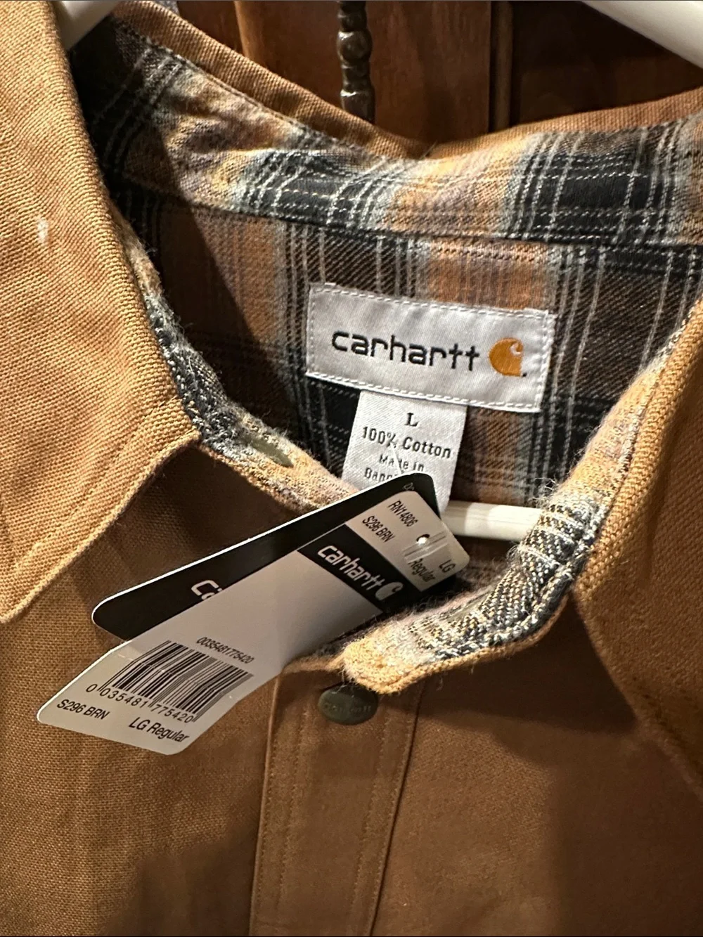NWT Carhartt S296 Brown flannel-lined heavy duty duck canvas shirt jacket Sz L - Picture 3 of 6